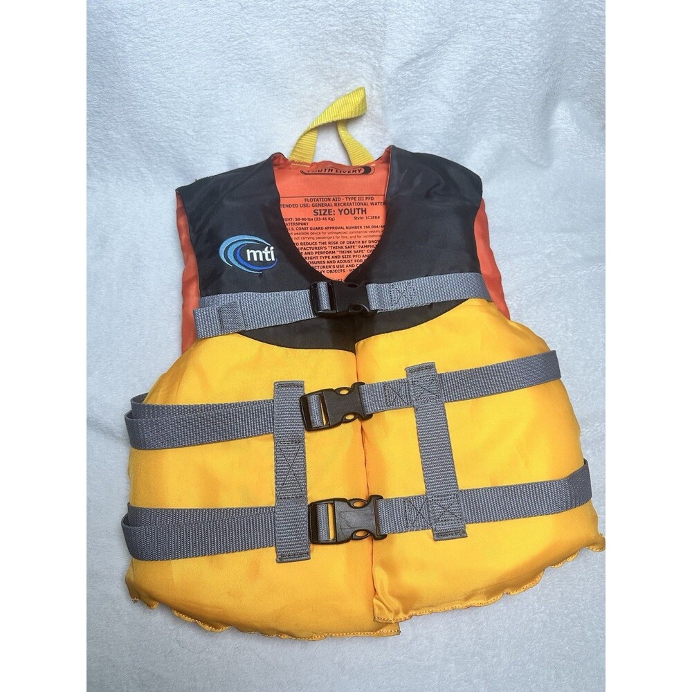 MTI Youth Life Jacket Type III PFD 50–90 lbs Watersport Orange Yellow